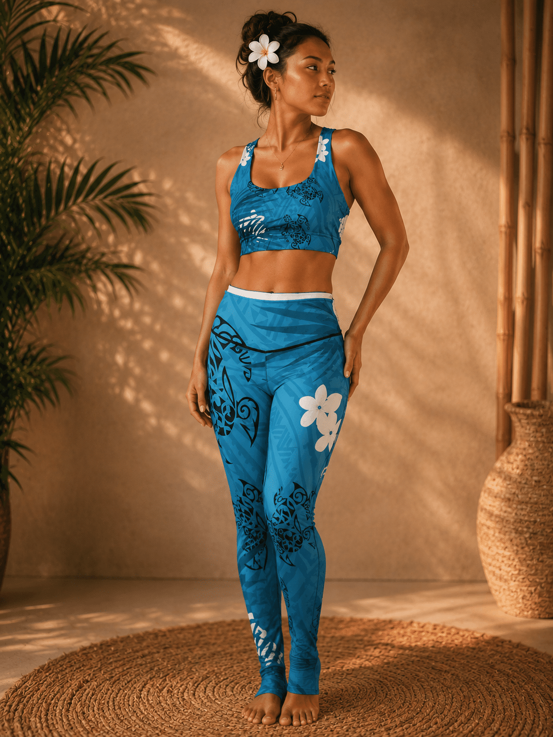 Ensemble de sport Lycra motif tortue et frangipanier